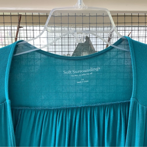 Soft Surroundings 1X A Line Asymmetrical Turquoise Topper Cardigan - Picture 2 of 4